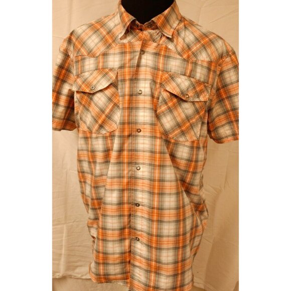 Magellan Fish Gear Mag Wick Mens Large Plaid Orange Metal Snap Vented Hike Shirt - Picture 1 of 12
